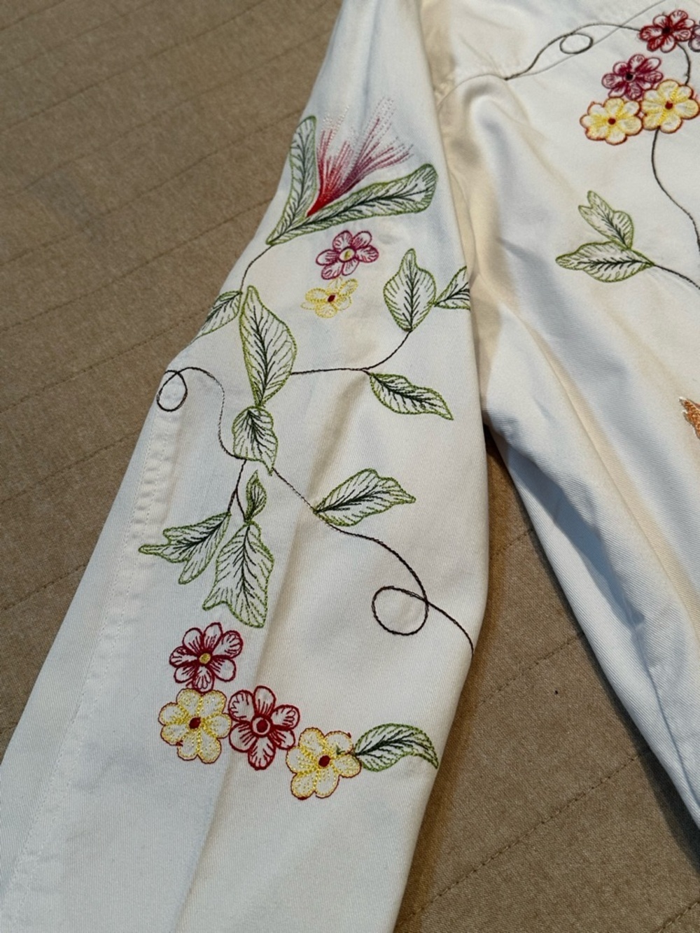 White Embroidered Floral Jean Jacket - Picture 10 of 16